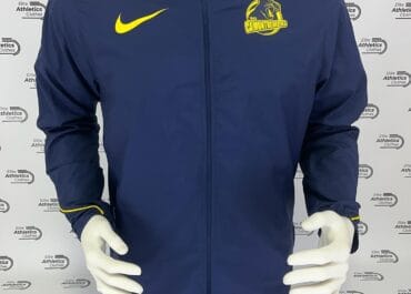 Nike CA Montreuil 93 Pro Elite 2023 Lightwear Jacket navy blue front view with yellow cuff stripe