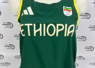 Adidas Ethiopia Pro Elite 2024 OLY Women Distance Singlet dark green front upper body view showing Ethiopia Olympic badge Adidas logo and ETHIOPIA text