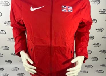 Nike Great Britain Pro Elite 2019 Storm Jacket red full body front view mannequin Nike swoosh Union Jack
