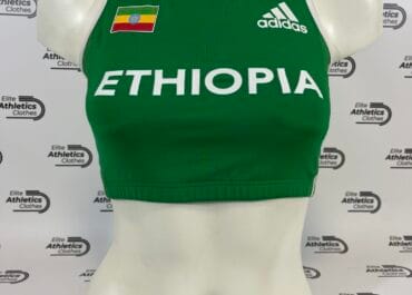 Adidas Ethiopia Pro Elite 2012 Women Crop Top green front view showing ETHIOPIA print in white on mannequin