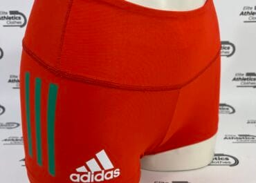 Adidas Ethiopia Pro Elite 2014 Women Booty Short Tights red-orange front view on mannequin with green Adidas three stripes