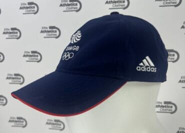 Adidas Great Britain Pro Elite 2024 Running Cap navy blue side view with Team GB logo Olympic rings and Adidas logo