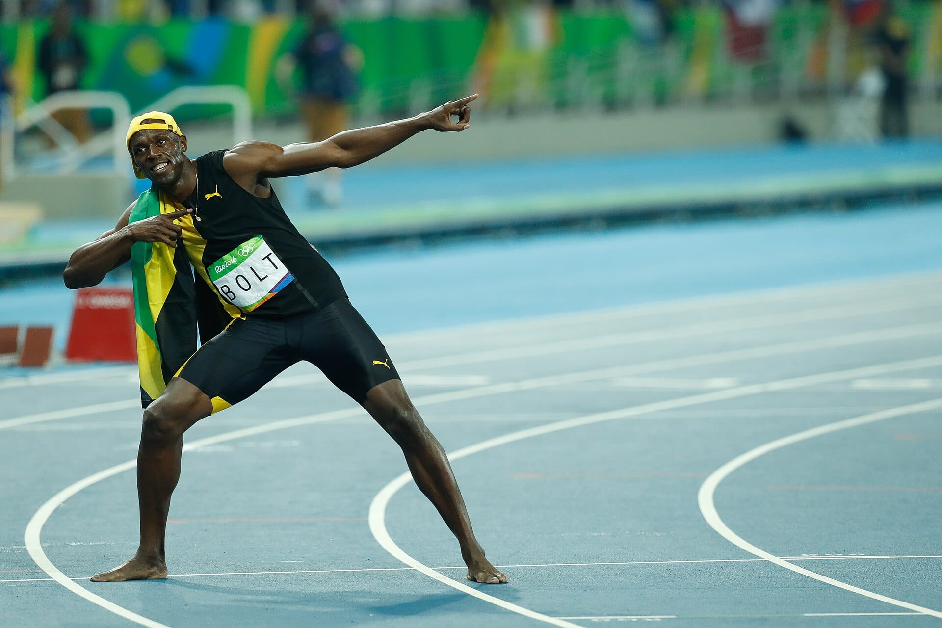 Usain Bolt in the 100m final at the Rio 2016 Olympics