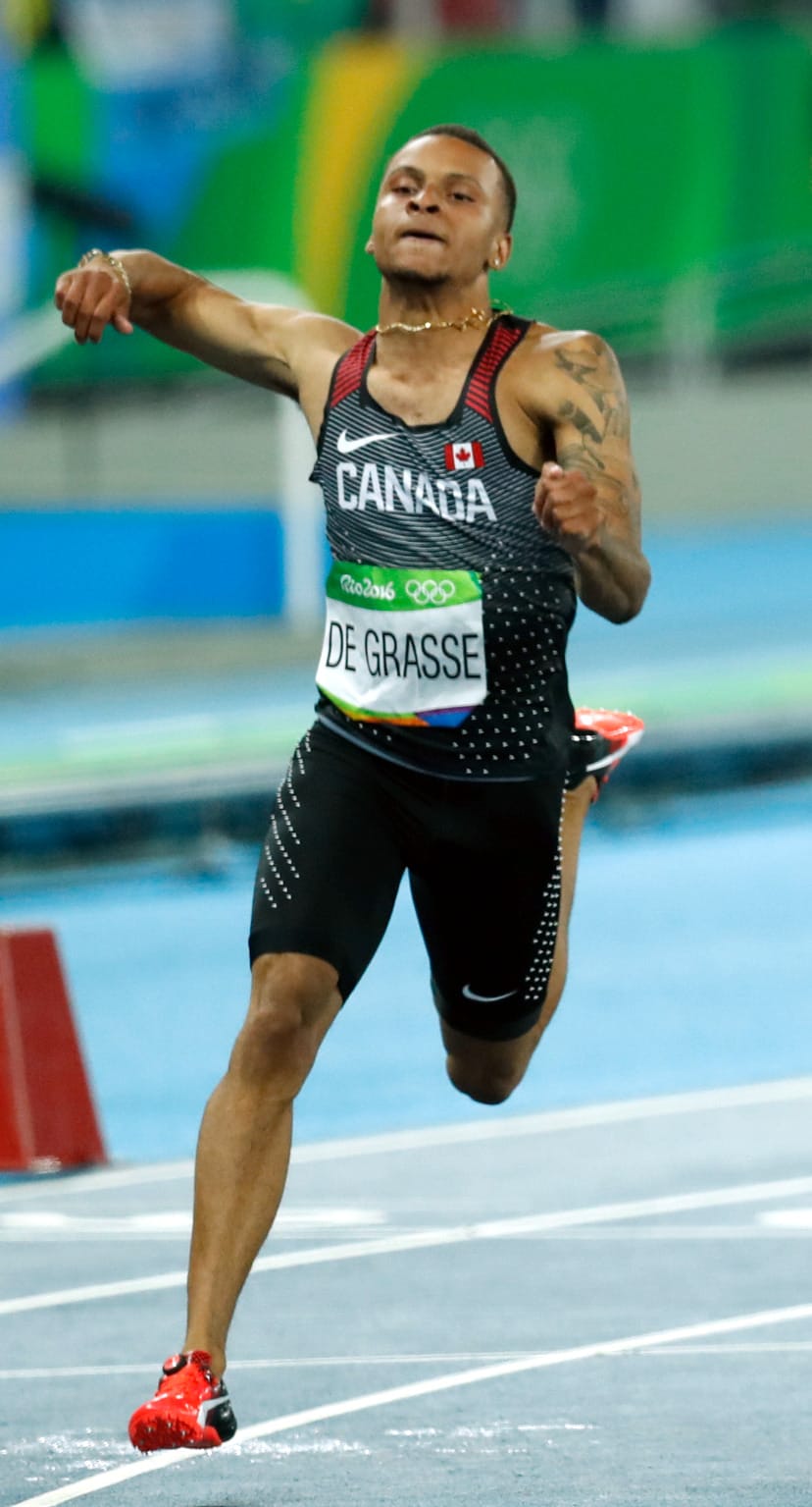 Andre De Grasse racing at the Rio 2016 Olympics