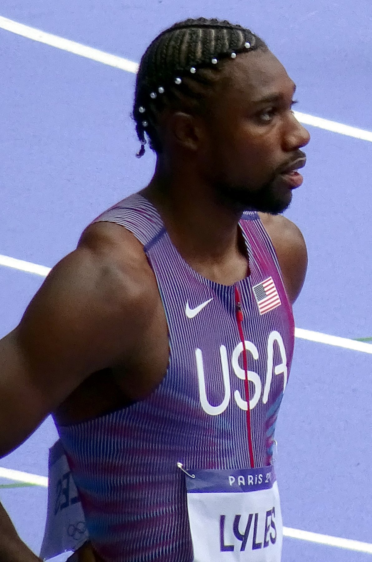 Noah Lyles at the Paris 2024 Olympic Games on the day of the 100 metres
