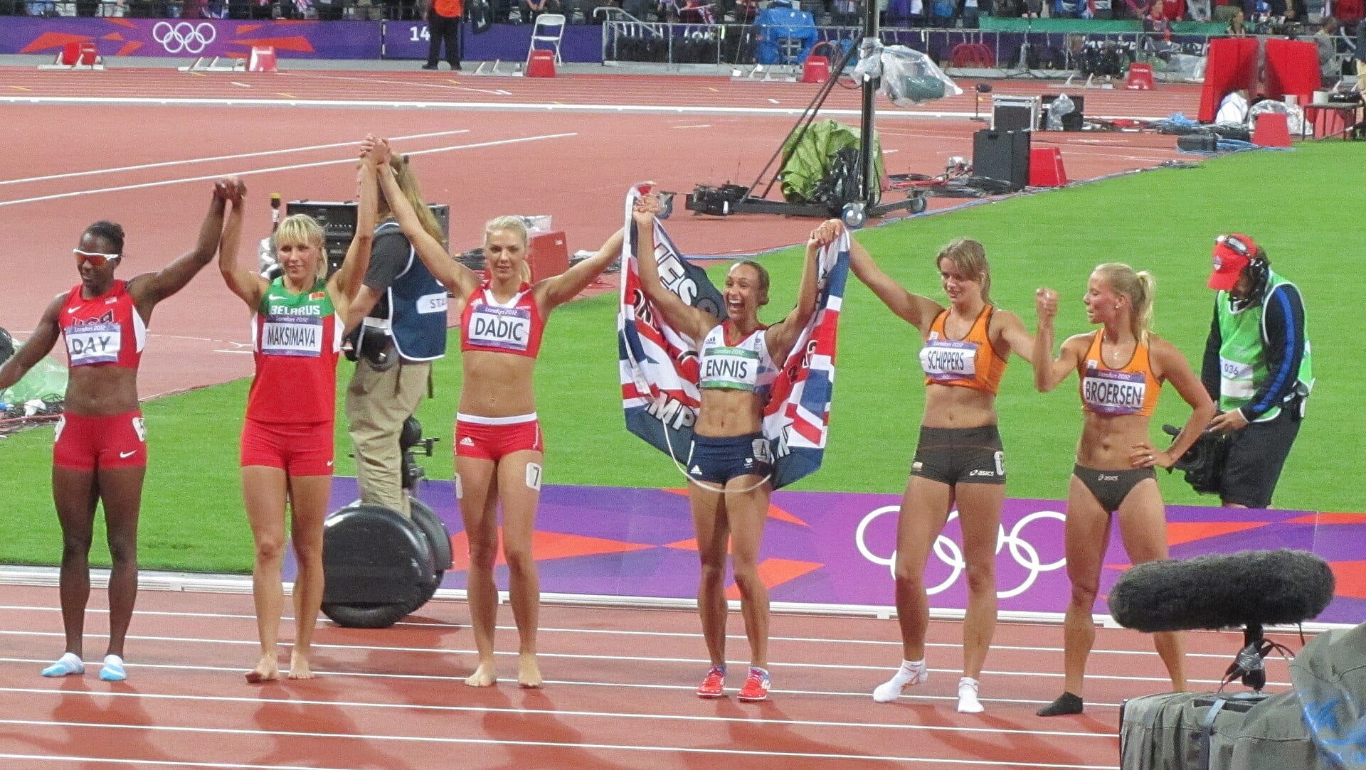 Jessica Ennis on her lap of honour after winning heptathlon gold at London 2012