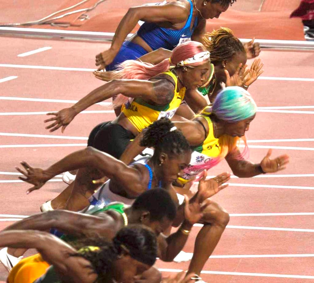 Shelly-Ann Fraser-Pryce in the 100m final at the Doha 2019 World Championships