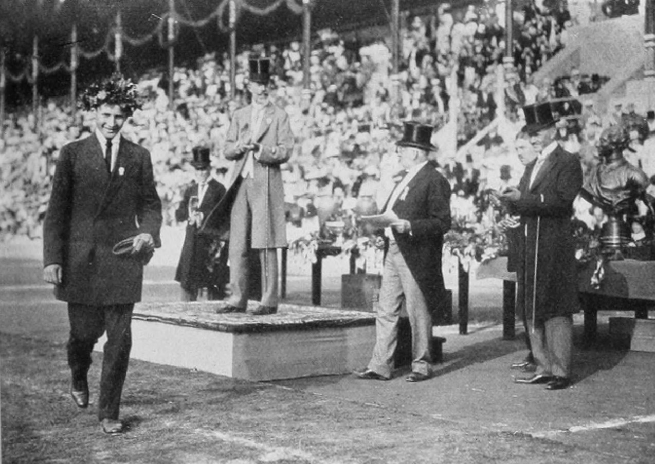 Hannes Kolehmainen after receiving his Olympic medal at the Stockholm 1912 Games