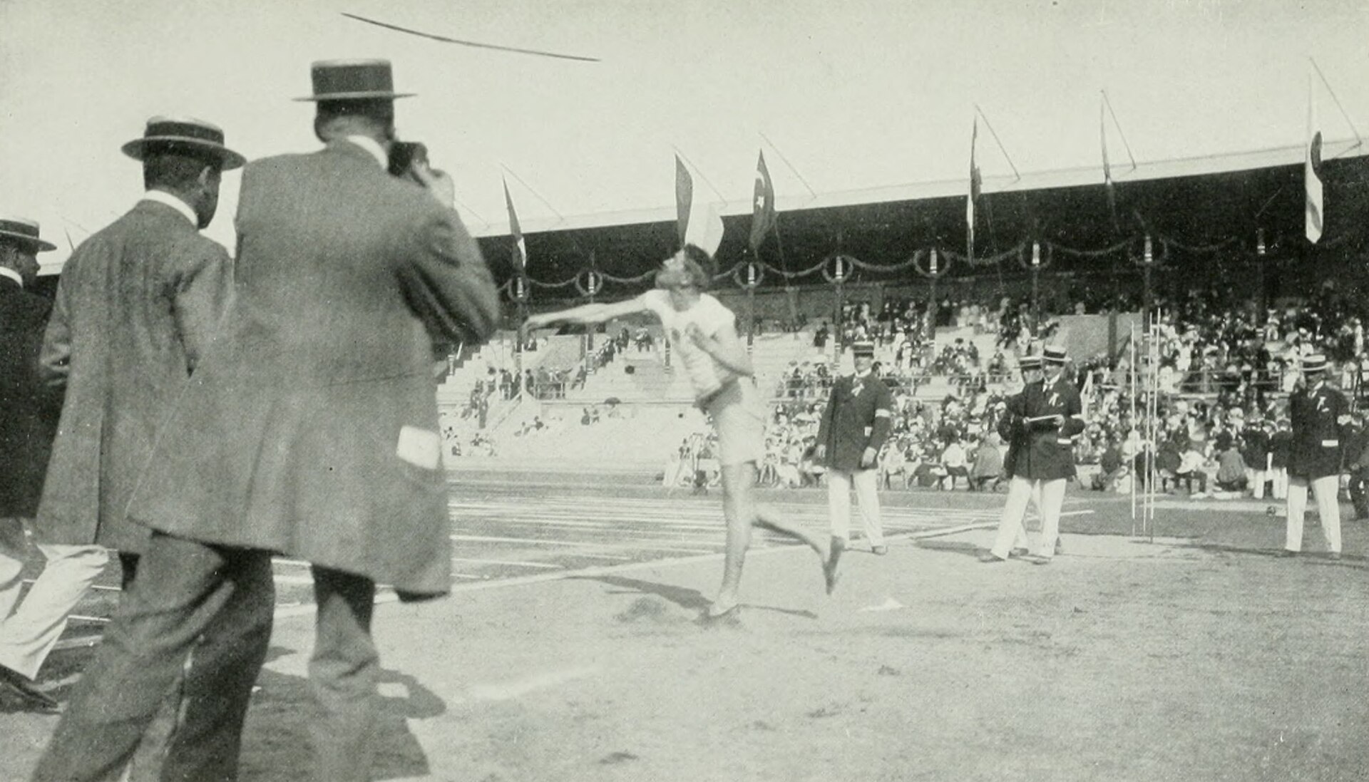 Eric Lemming throwing the javelin at the Stockholm 1912 Olympics