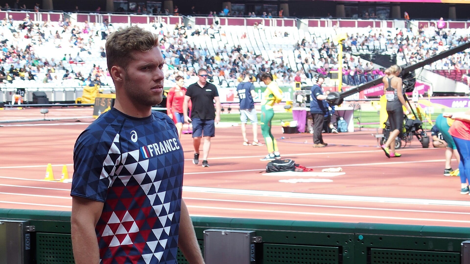 Kevin Mayer competing in the decathlon for France