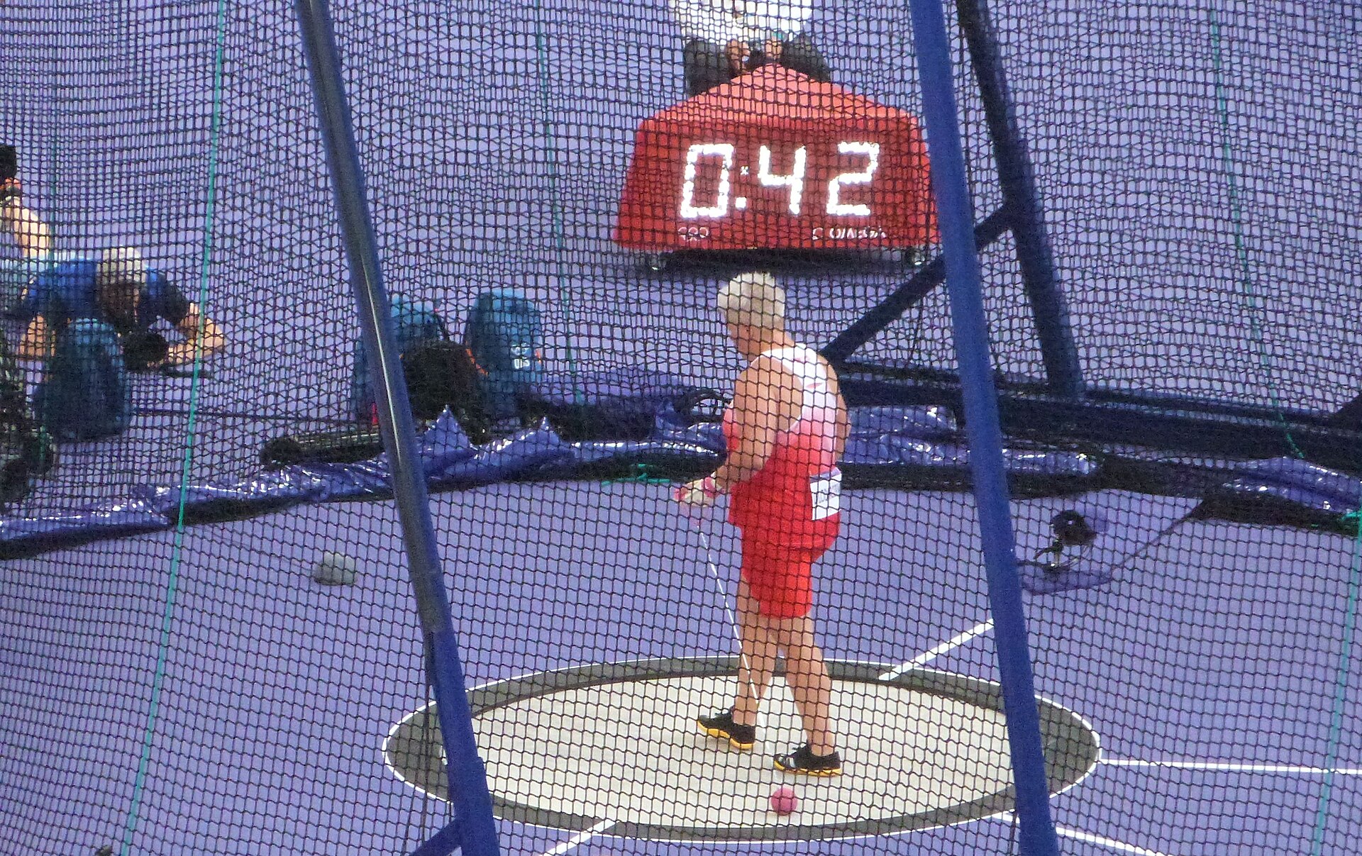 Anita Włodarczyk competing in the women’s hammer throw final at the Paris 2024 Olympics