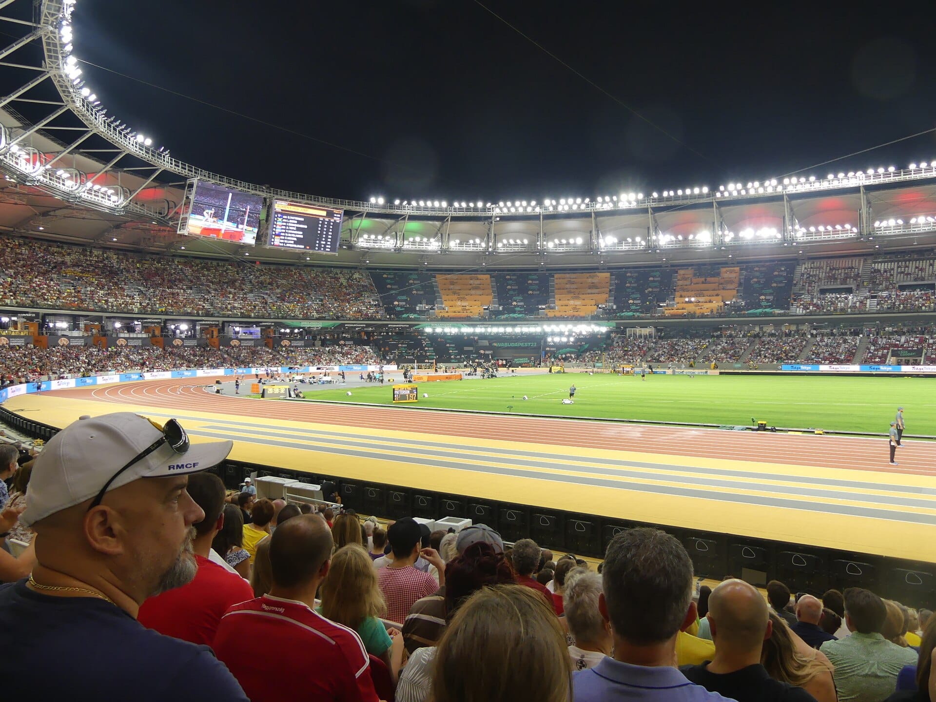 A packed night session at the National Athletics Centre in Budapest during the 2023 World Athletics Championships