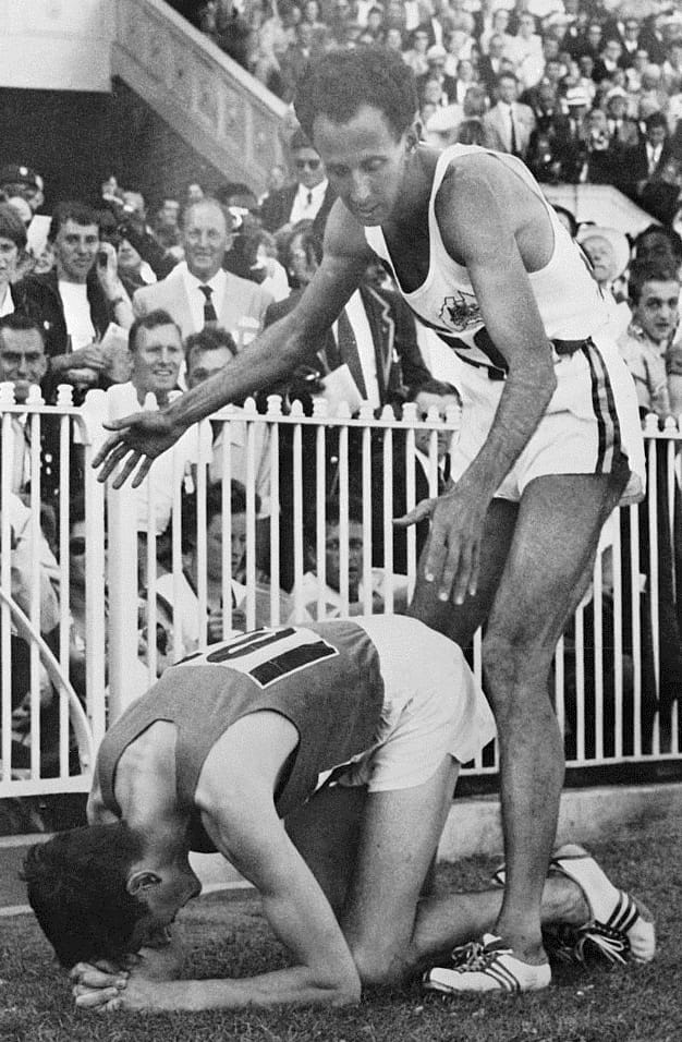 Ronnie Delany of Ireland with Australian runner John Landy in 1956