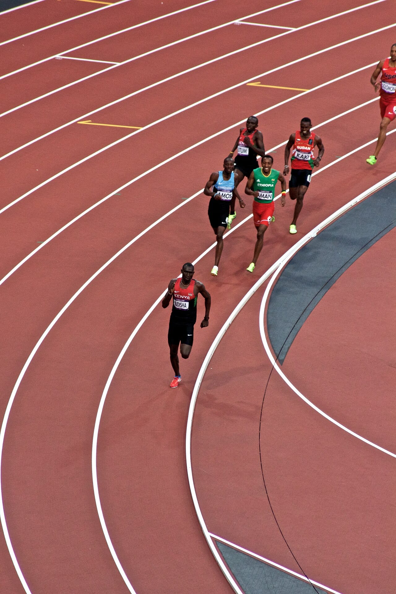 David Rudisha of Kenya running the 800 metres final at the London 2012 Olympic Games, where he set the world record of 1:40.91