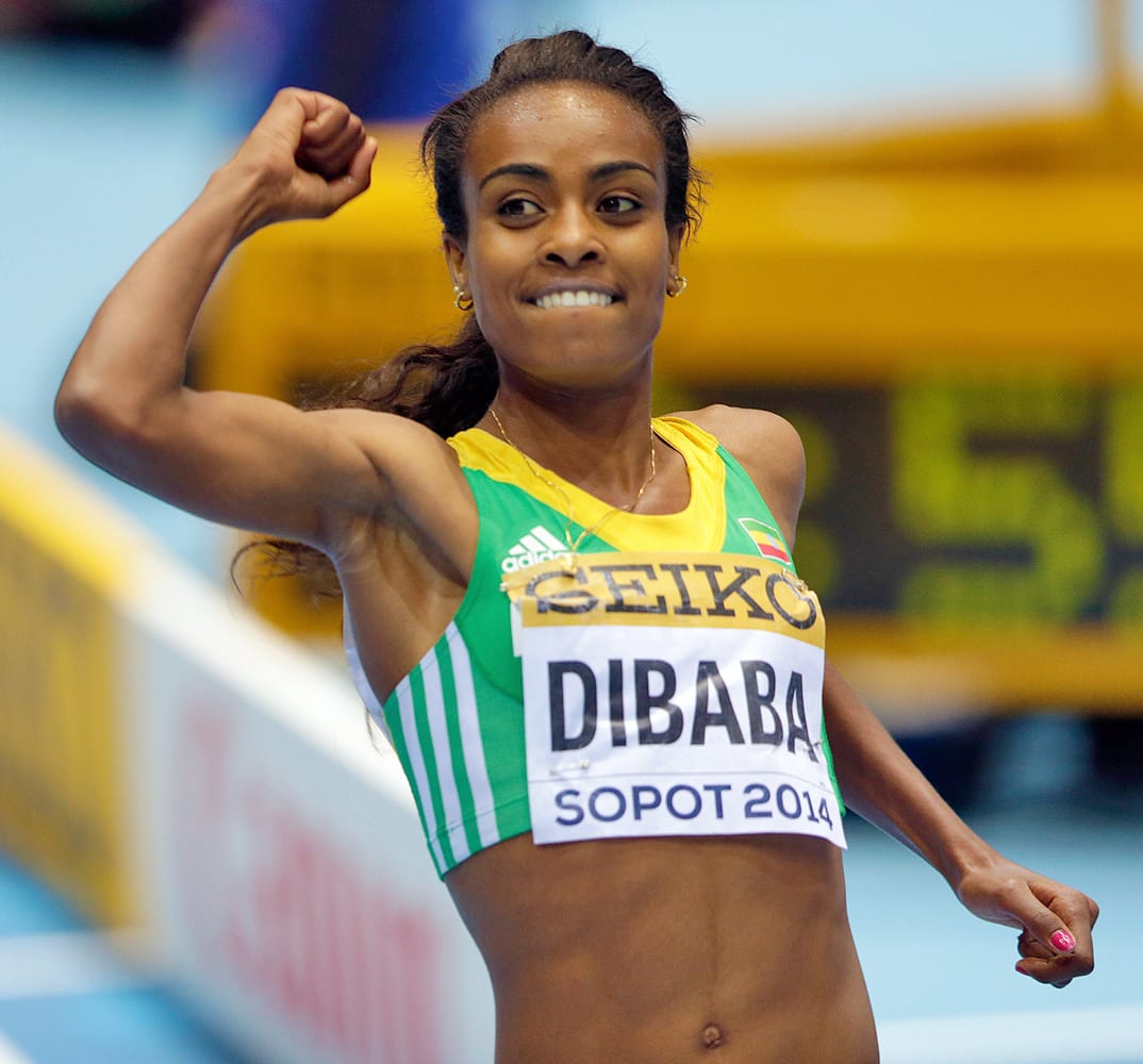 Genzebe Dibaba racing at the 2014 World Indoor Championships in Sopot