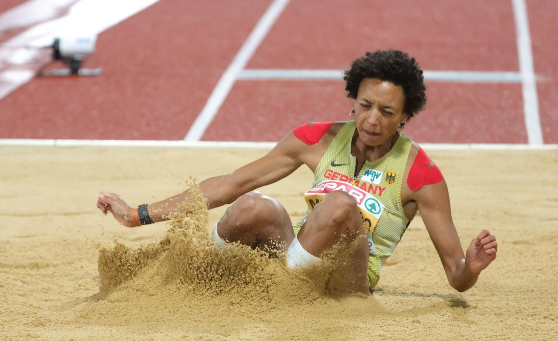 Malaika Mihambo competing in the long jump at the 2022 European Championships in Munich