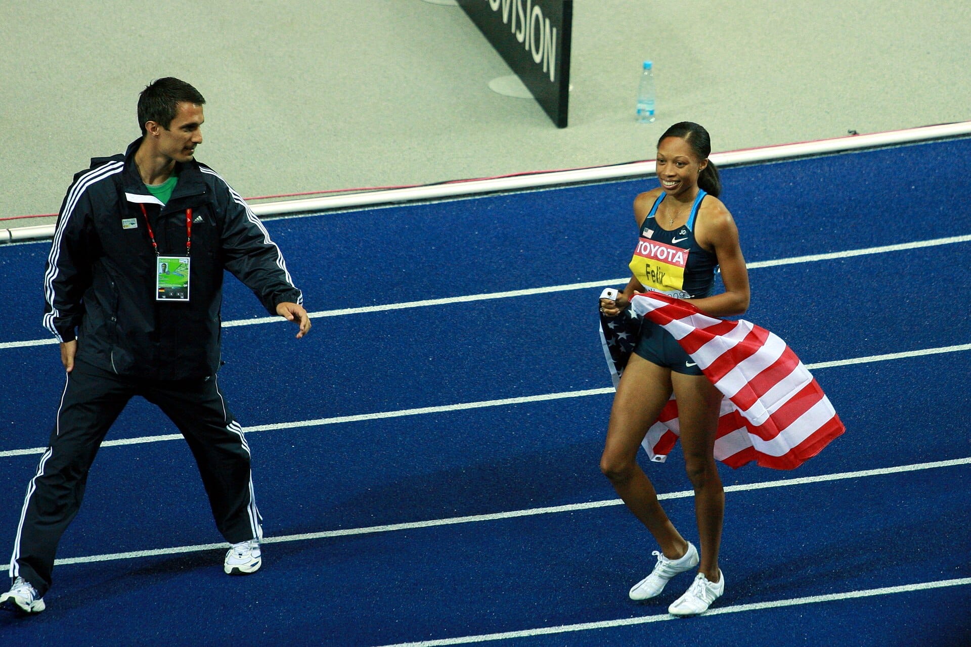 Allyson Felix racing the 200 metres at the 2009 World Championships in Berlin