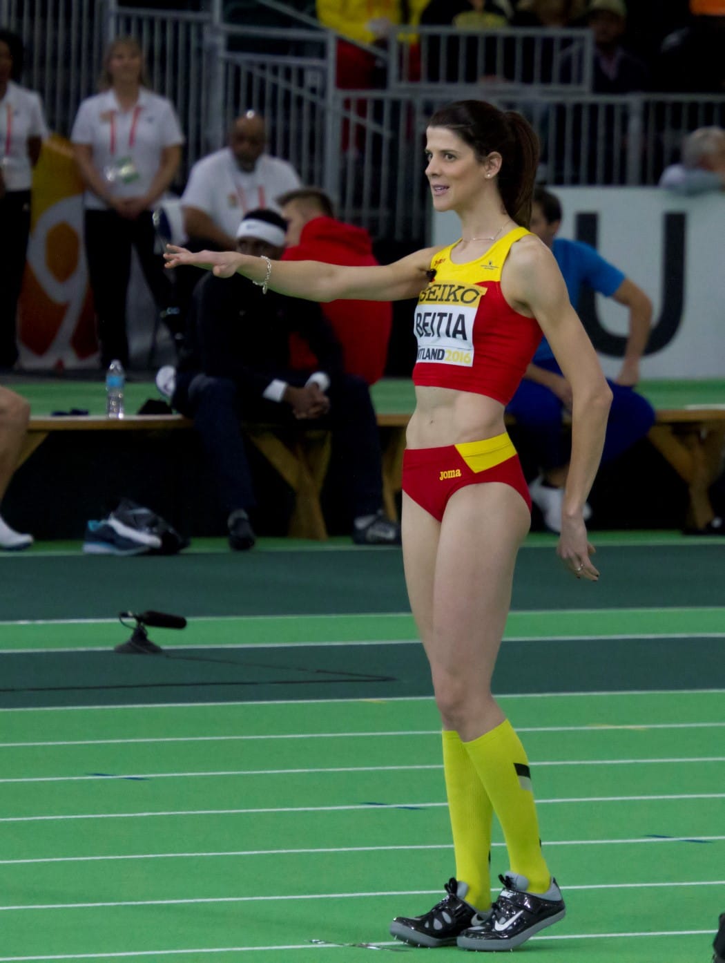 Ruth Beitia competing at the 2016 World Indoor Championships in Portland