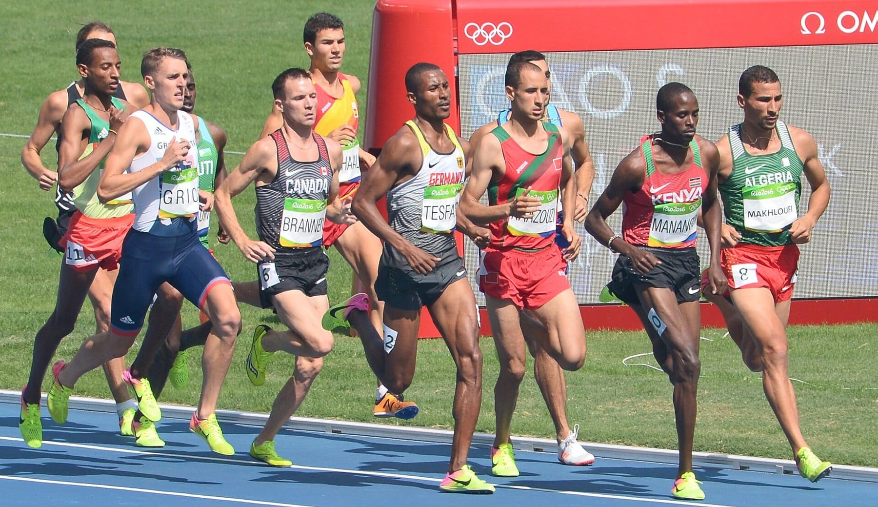 A men 1500 metres race at the Rio 2016 Olympics on 16 August 2016 with a Spanish vest in the pack