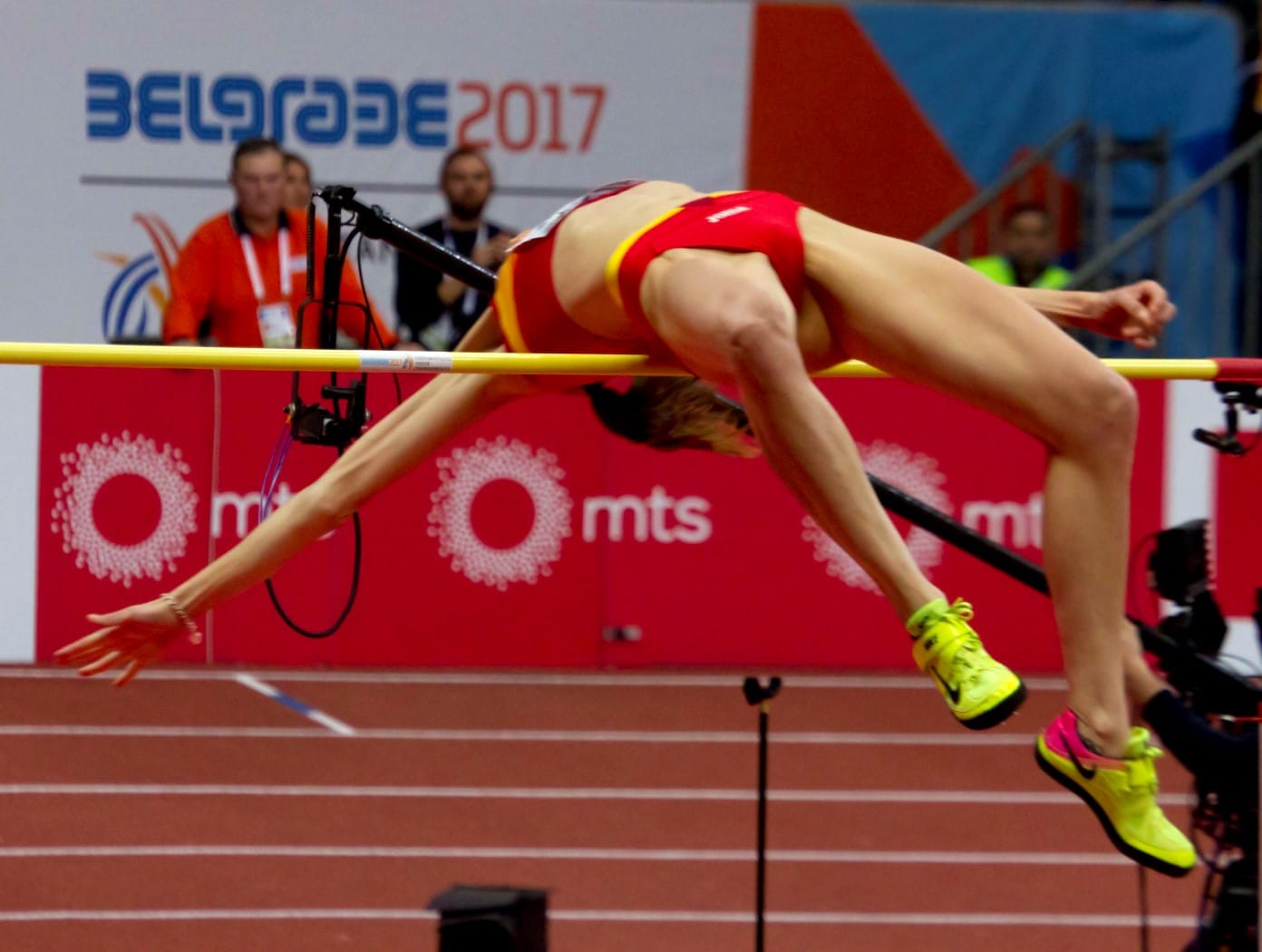 Ruth Beitia in the high jump final at the 2017 European Indoor Championships in Belgrade